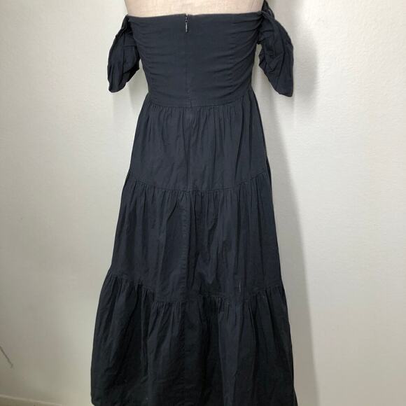 Staud Elio Dress Off The Shoulder Midi Black Cotton Size 10 - Picture 5 of 11